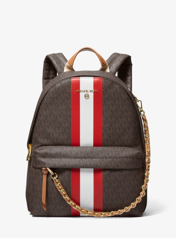 Damske Batohy Michael Kors Slater Medium Signature Logo Stripe Svetlo Červené - Kabelky Michael Kors Vypredaj | DNHCB-2478